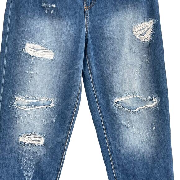INC SZ 8/29 Cuffed Jeans Distressed Patches High-Rise Pockets Medium Wash Blue - Picture 3 of 11